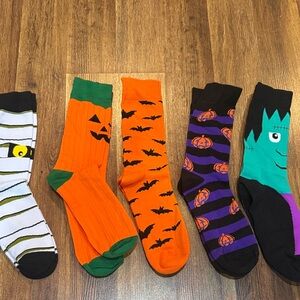 Halloween Kids 5 Pack Themed Socks Set - Orange, Black, Green, Purple